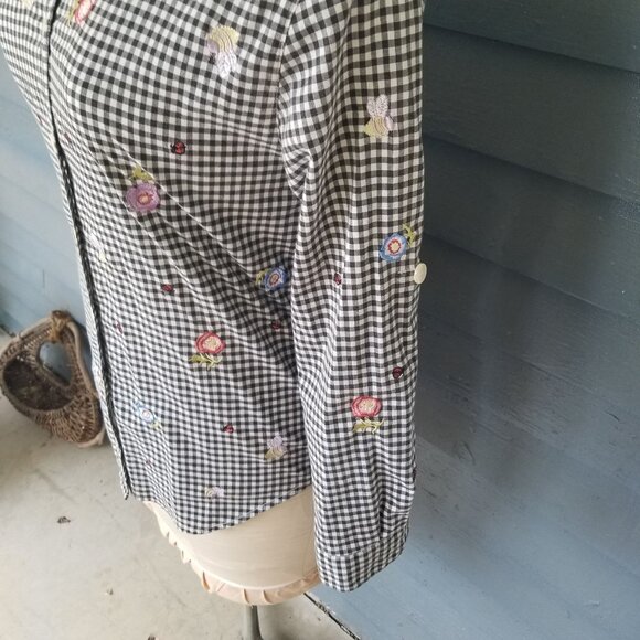 Vintage Floral Gingham Blouse + S - Picture 5 of 9
